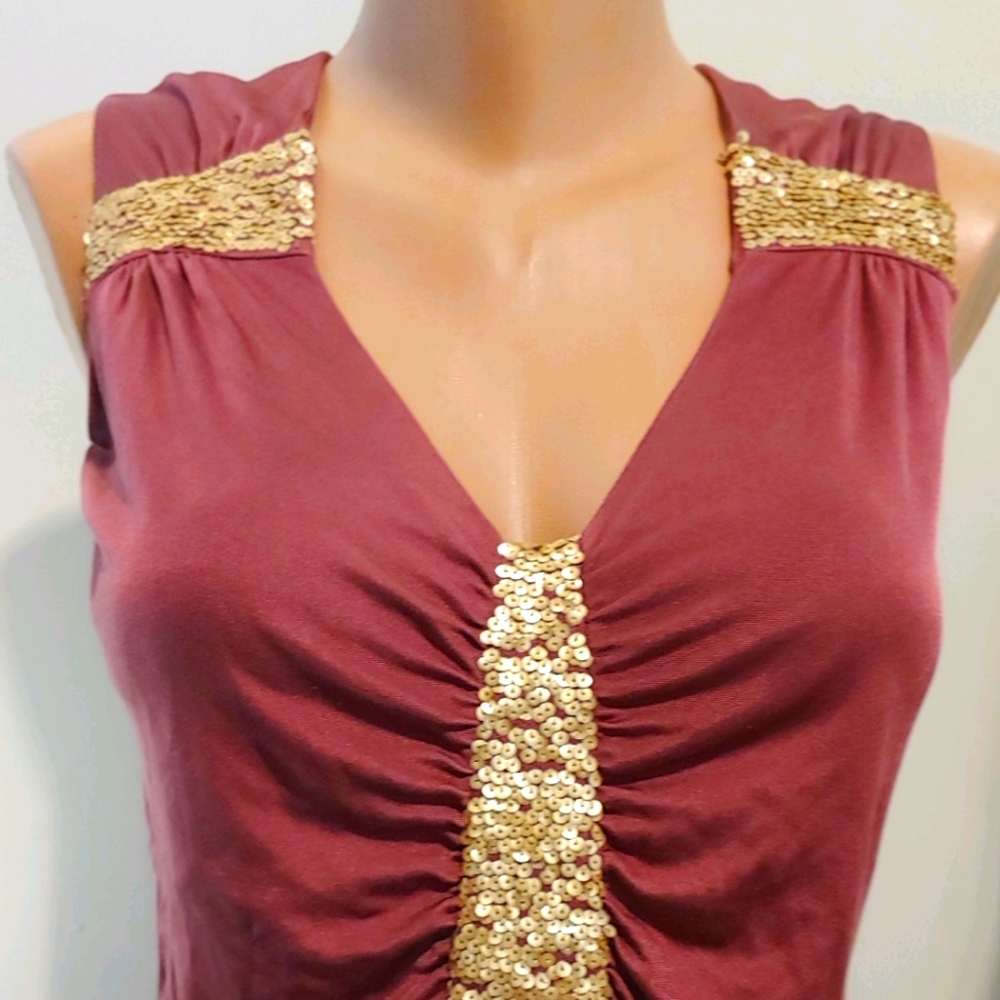 Bebe Silk Tank with Gold Trim